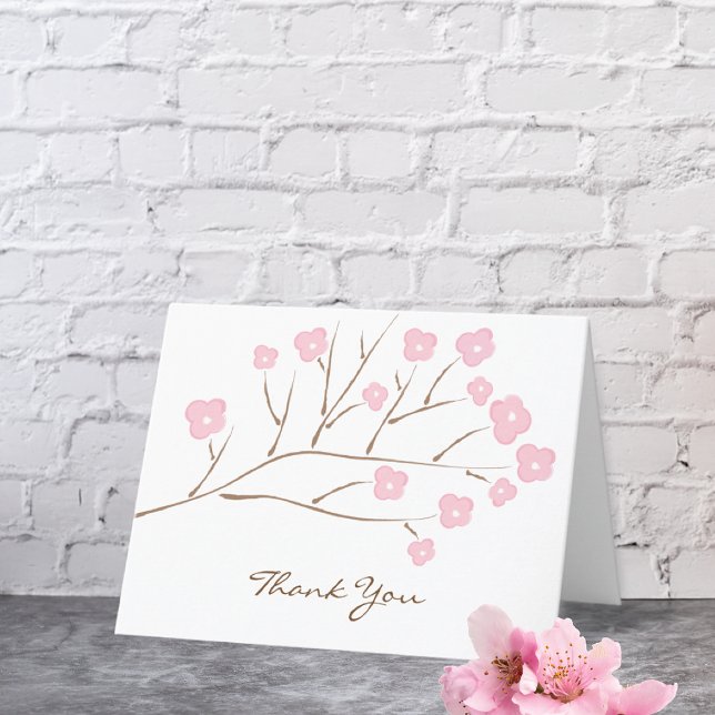 Pink Cherry Blossoms Wedding Thank You Card (Creator Uploaded)