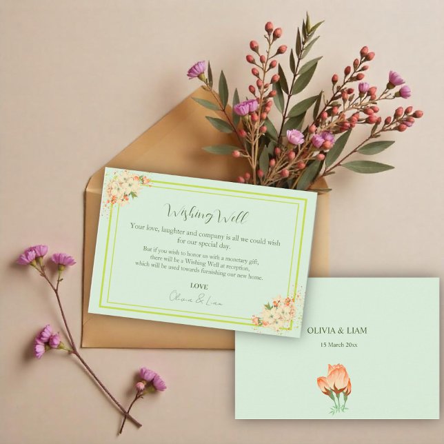 Pink Cherry Blossoms , Wedding Wishing Well  Thank You Card (Creator Uploaded)