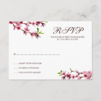 Pink Cherry Blossoms White Response Card