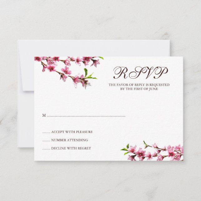 Pink Cherry Blossoms White Response Card (Front)