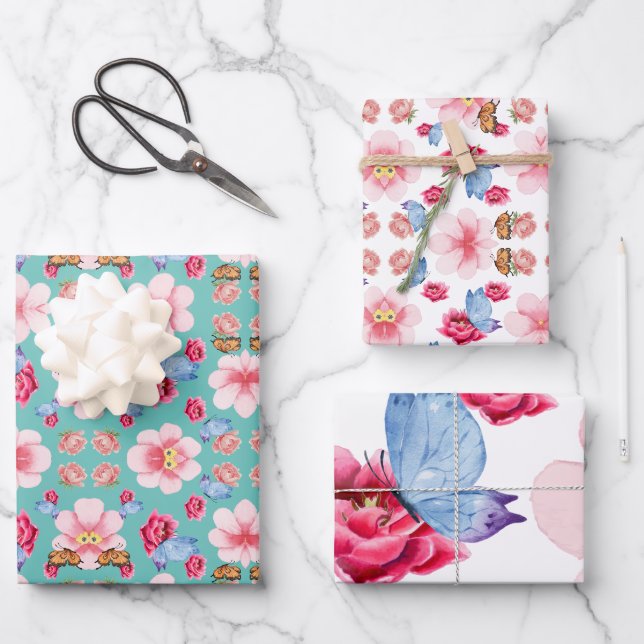 pink Cherry blosson Wrapping Paper Sheet (Front)