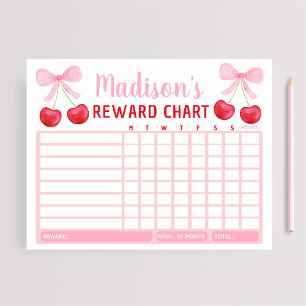 Pink Cherry Bow Girl Reward Chart Chore Chart Notepad