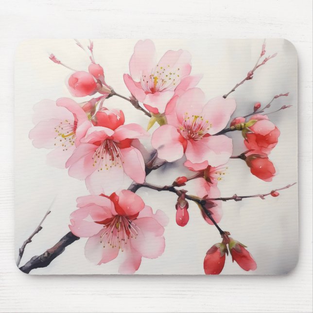 Pink Cherry Branch Spring Mouse Mat (Front)