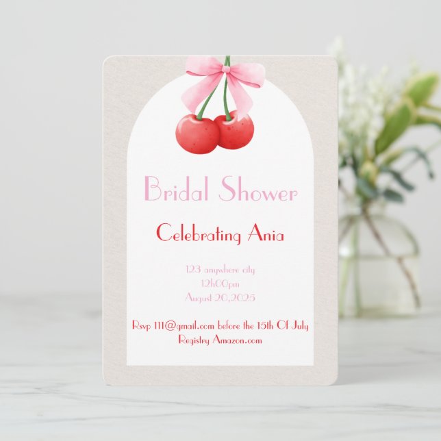 pink cherry bridal shower collection invitation (Standing Front)