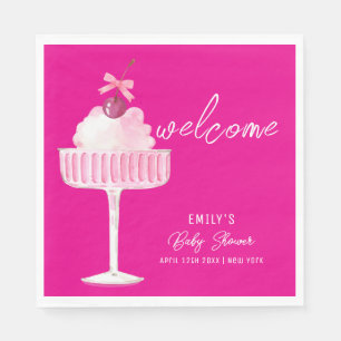 Pink Cherry Champagne Brunch Girl Baby Shower Napkin
