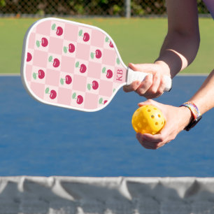 Pink Cherry Checkerboard Cute Coquette Pickleball Paddle