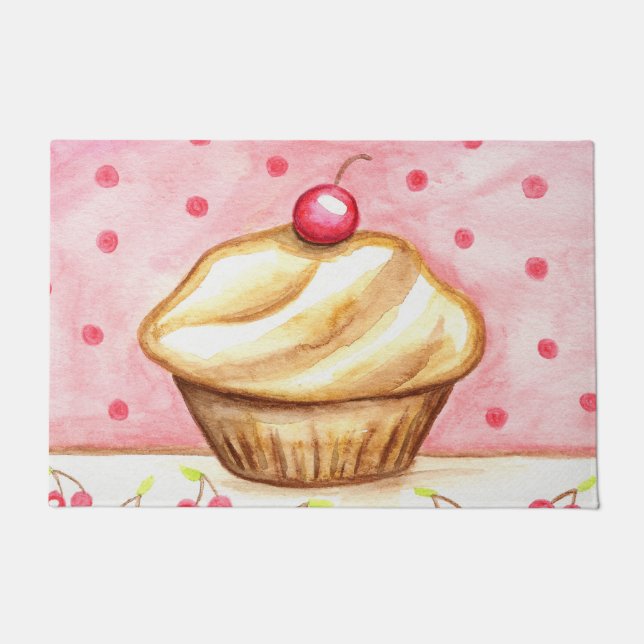 Pink Cherry Cupcake Doormat (Front)