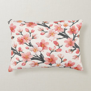 Pink Cherry Elegant Sakura Floral Asian Spring Cut Decorative Cushion