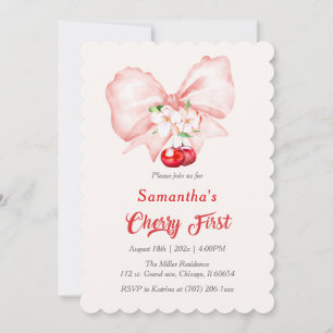 Pink Cherry First Birthday Invitation Template