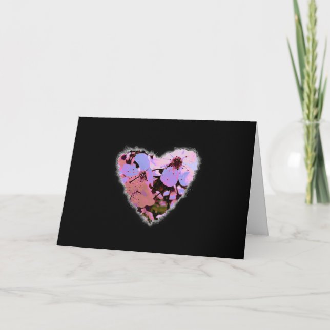 Pink Cherry Flowers Heart Valentine Love Romance Holiday Card (Front)