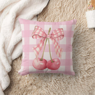 Pink Cherry Gingham Coquette Bow  Cushion