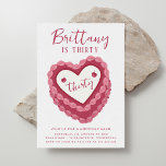 Pink Cherry Heart Modern Birthday Invitation<br><div class="desc">Pink Cherry Heart Modern Birthday Invitation</div>