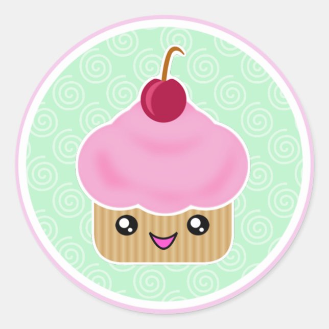 Pink Cherry Kawaii Cupcake Stickers (Front)