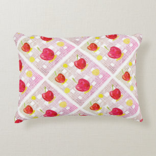 Pink Cherry on Soft Plaid Decorative Cushion
