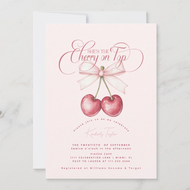 Pink Cherry On Top Bridal Shower Invitation (Front)