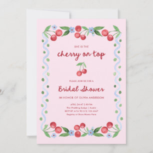 Pink Cherry on Top   Whimsical Retro Bridal Shower Invitation