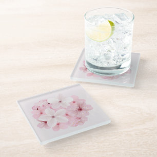 Pink Cherry Tree Blossoms Glass Coaster