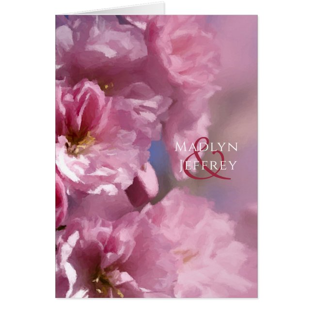 pink cherry tree blossoms spring wedding thank you (Front)