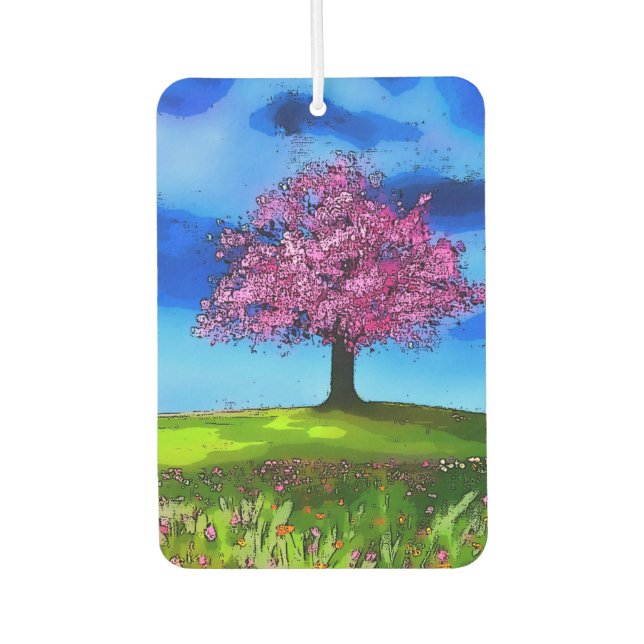 Pink Cherry Tree Car Air Freshener (Front)