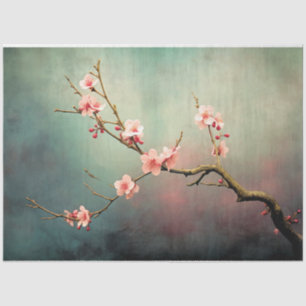 Pink CherryBlossom Tree Branch Turquoise Green Sky Tissue Paper