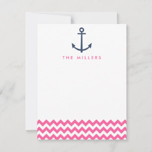 Pink Chevron Anchor Monogram Stationery Invite