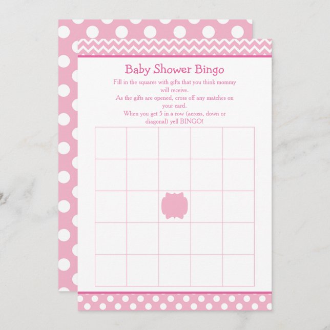 Pink Chevron and Polka Dot Baby Shower Bingo Invitation (Front/Back)