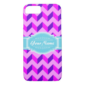 Pink Chevron Aqua Personalised Name iPhone 8/7 Case