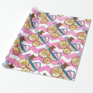 Pink Chevron Baby Carriage Pattern Wrapping Paper