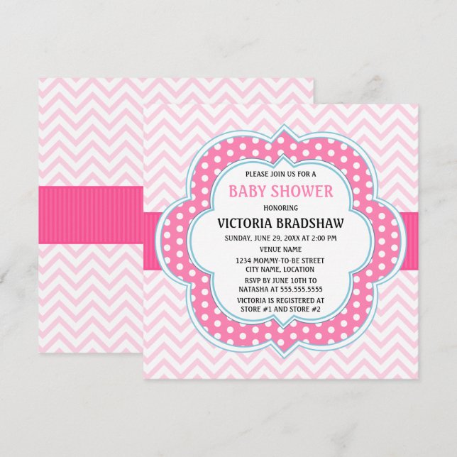 Pink Chevron Baby Shower Invitation (Front/Back)