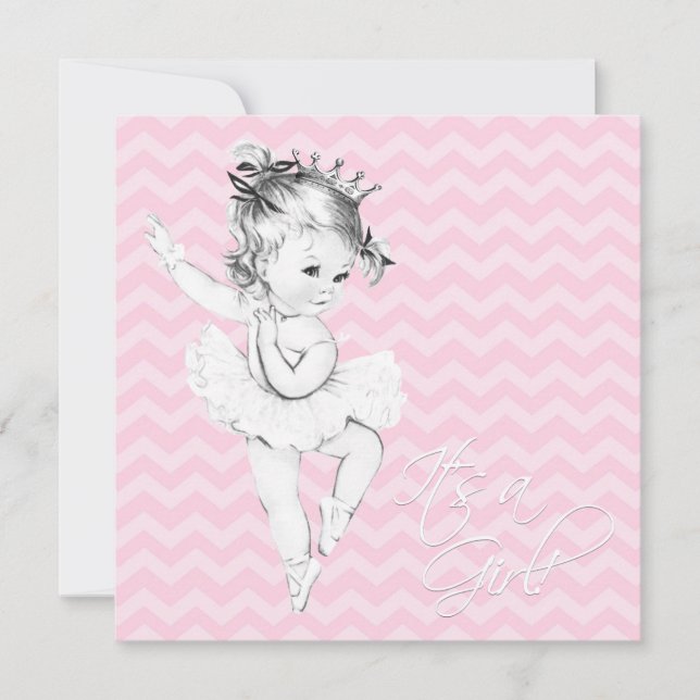 Pink Chevron Ballerina Princess Baby Shower Invitation (Front)