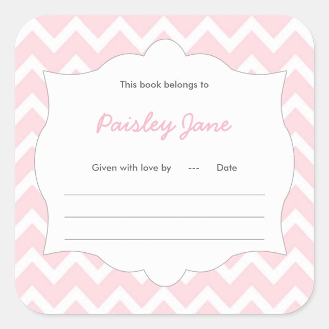 Pink Chevron Book baby shower Bookplate label (Front)