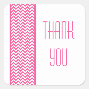 Pink Chevron Border Thank You Stickers