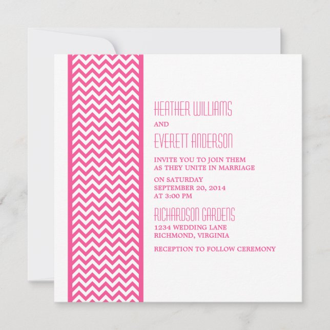 Pink Chevron Border Wedding Invite (Front)