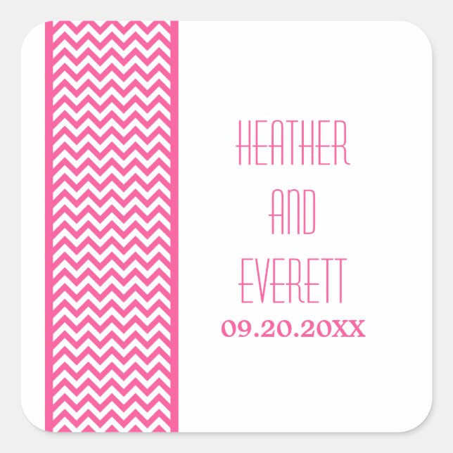 Pink Chevron Border Wedding Stickers (Front)