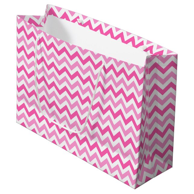 Pink Chevron Breast Cancer Awareness Pattern Large Gift Bag (Front Angled)