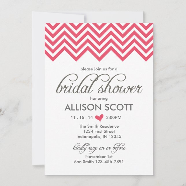 Pink Chevron Bridal Shower Invitation (Front)