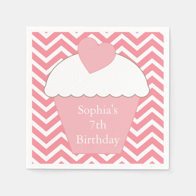 Pink Chevron Cupcake Napkin (Front)