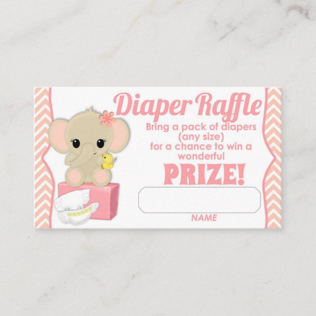 Pink Chevron Elephant Diaper Raffle Tickets 100pk Enclosure Card (Front)