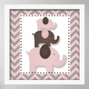 Pink Chevron Elephant Nursery Wall Art
