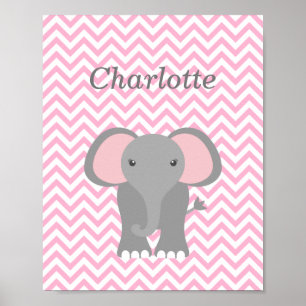 Pink Chevron Elephant Personalized Nursery Decor