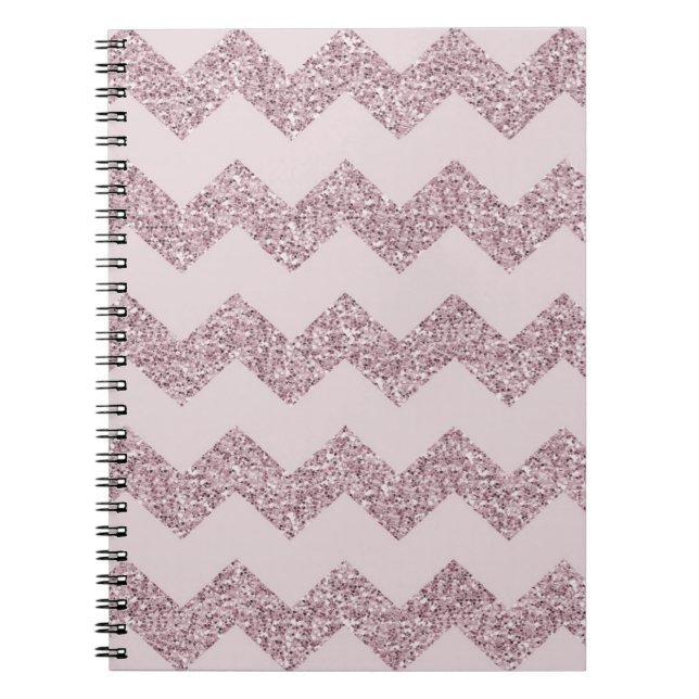 Pink Chevron Faux Glitter Notebook (Front)