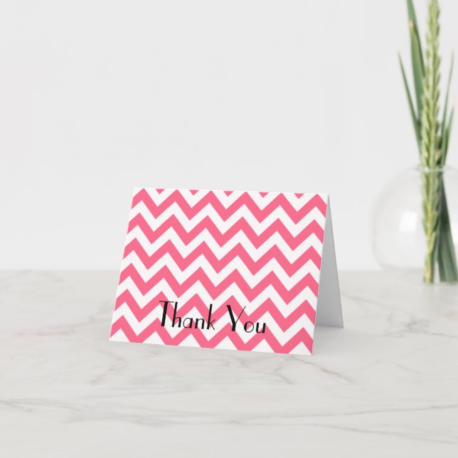 Pink Chevron Folded Thank You Card (Front)