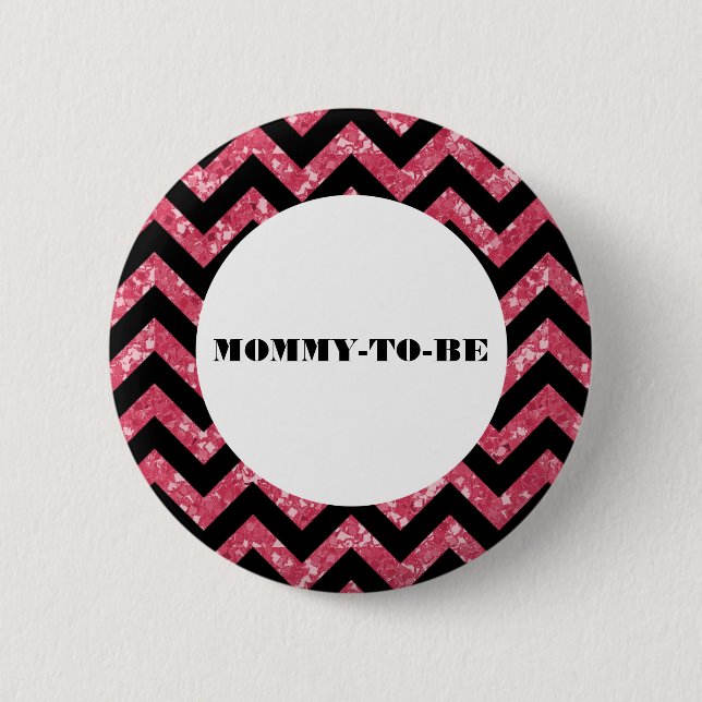 Pink Chevron Glitter Baby Shower Button (Front)