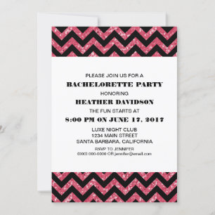 Pink Chevron Glitter Bachelorette Party Invitation