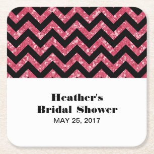 Pink Chevron Glitter Bridal Shower Coasters
