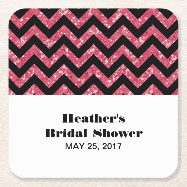 Pink Chevron Glitter Bridal Shower Coasters (Front)