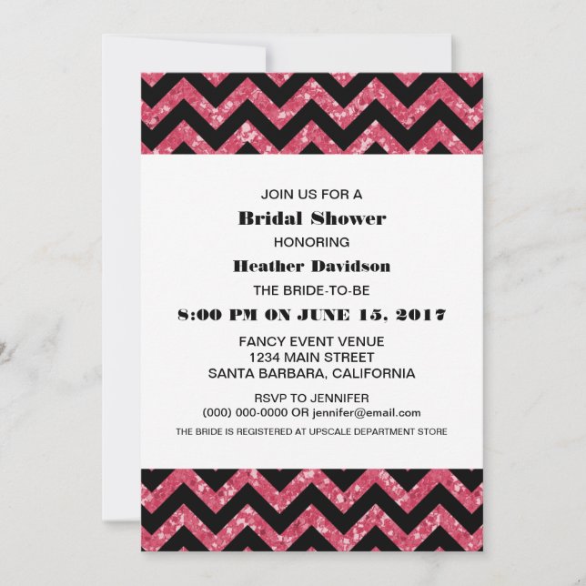 Pink Chevron Glitter Bridal Shower Invite (Front)