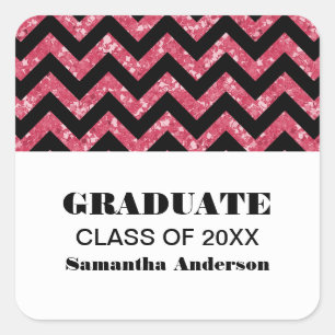 Pink Chevron Glitter Graduation Stickers