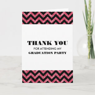 Pink Chevron Glitter Graduation Thank You Card