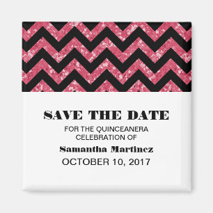Pink Chevron Glitter Quinceañera Magnet